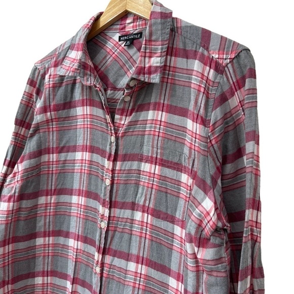 J. Crew Gray and Red Plaid Cotton Flannel Button Down Shirt, XL - Picture 4 of 6